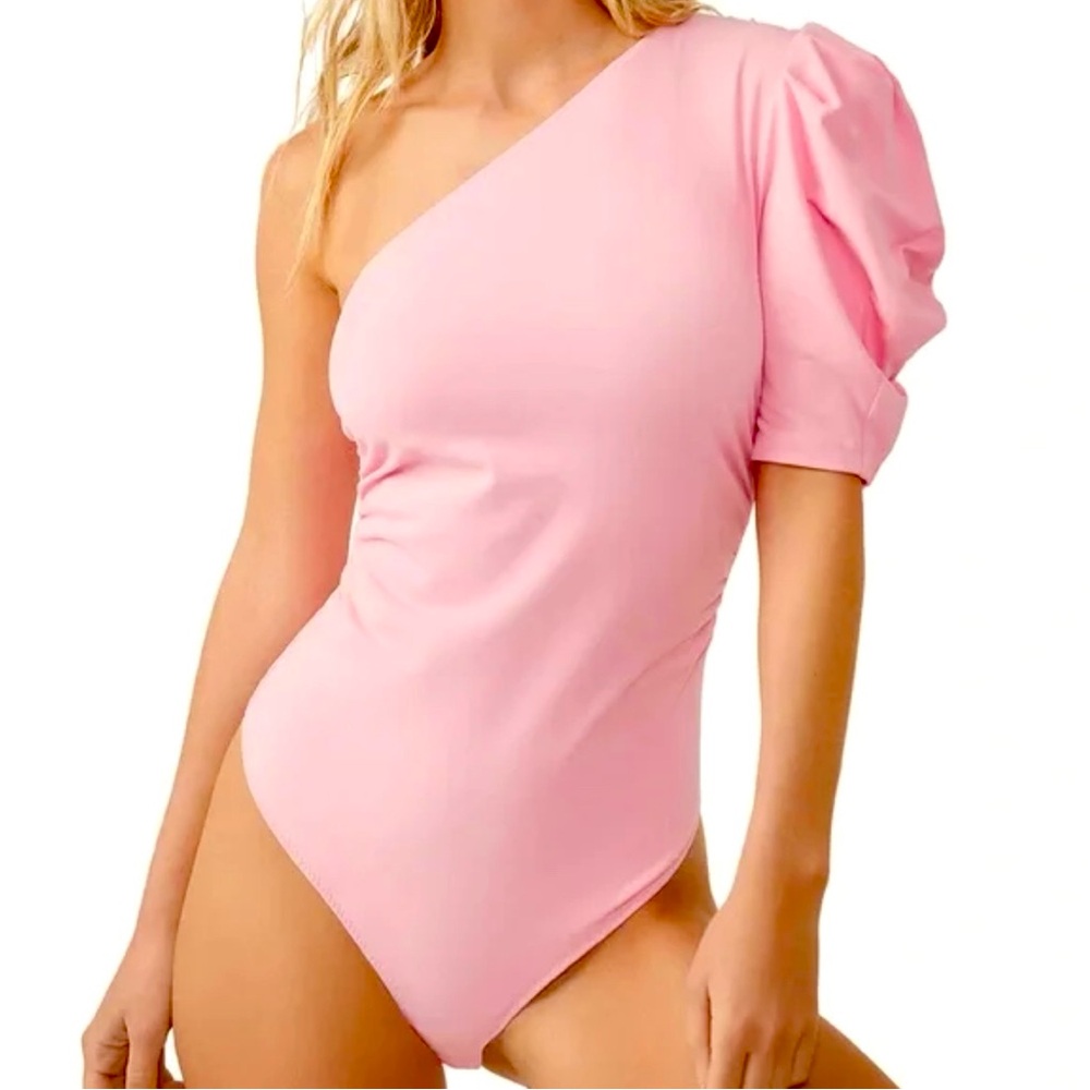 Intimately Free People One Sleeve Bodysuit Puff Sleeve Bubblegum Pink Size S